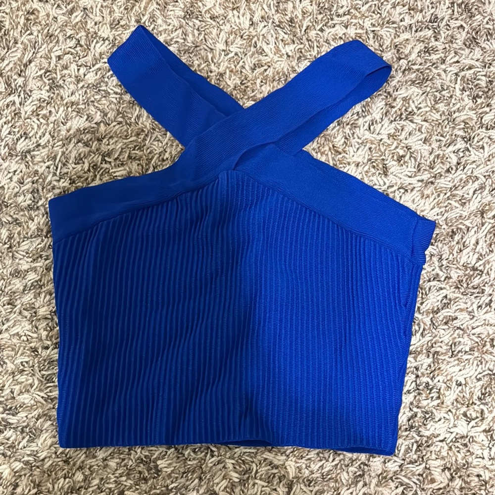 Women's Blue Cross-Back Cropped Top